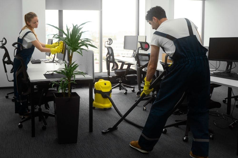 Aseo en Oficinas: 10 Ventajas de Contratar una Empresa Especializada 4 Personal de Induaseo haciendo aseo en oficinas